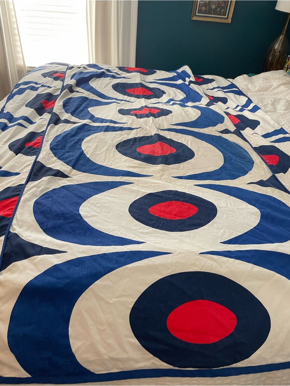 Blue, White & Red Geometric Cotton Daybead Cover & European Sham Cover Finnish